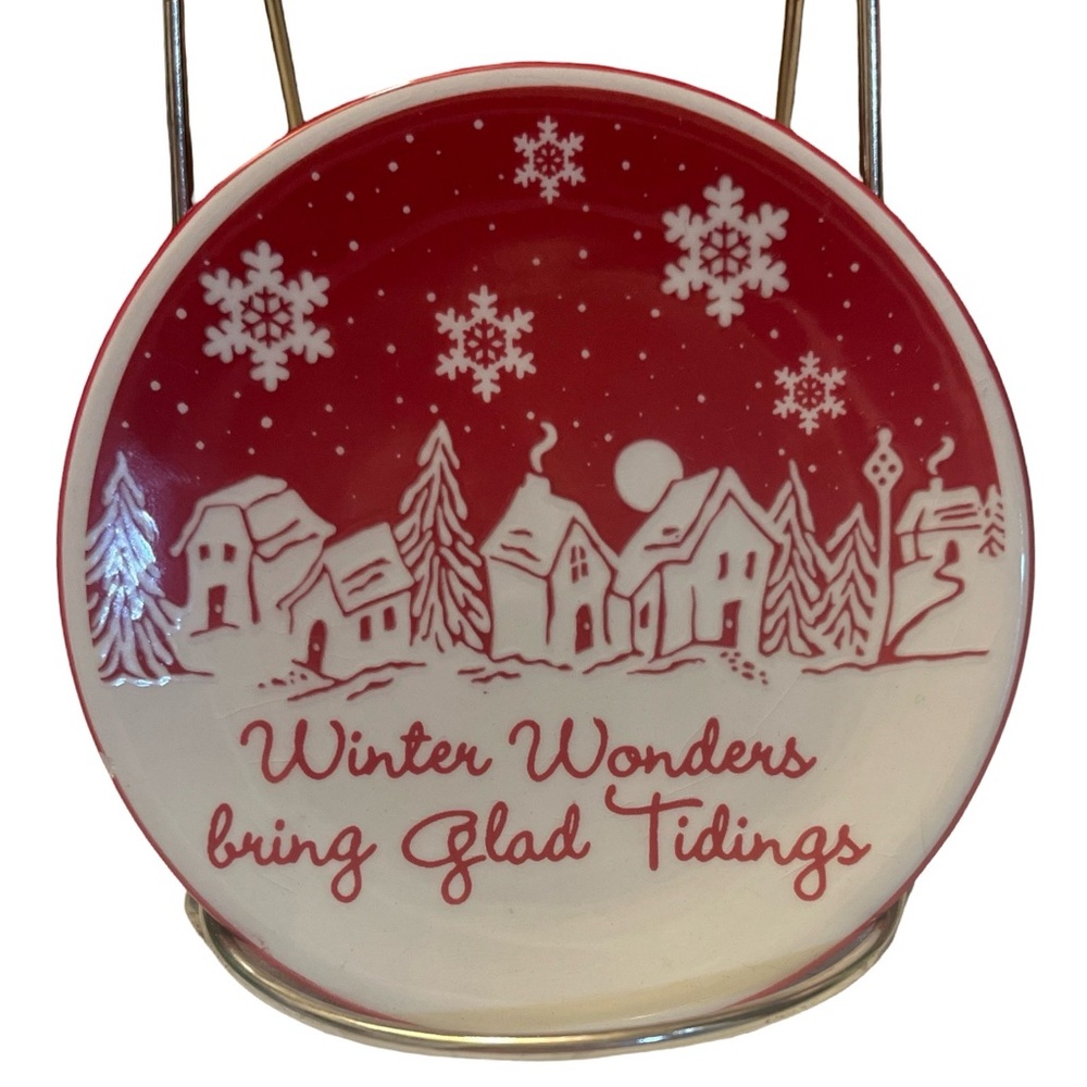 Holiday Winter Wonders Ceramic 4.5” Ornament - Red and White